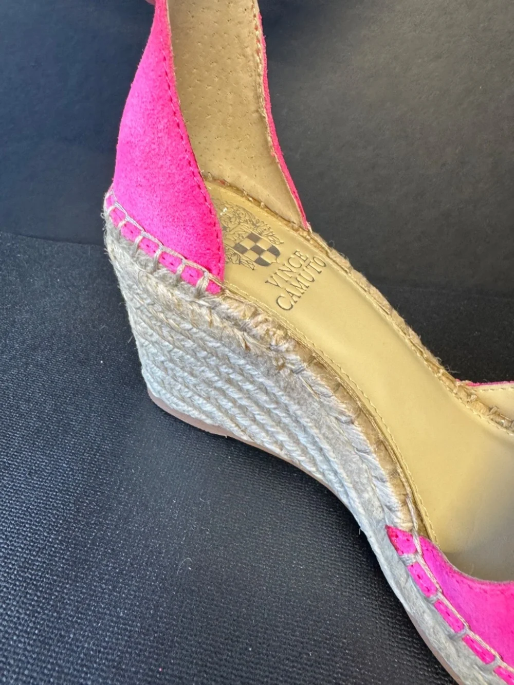 Vince Camuto Pink Suede Espadrille Wedge Sandals Ankle Strap Size 6.5